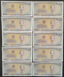 10 x Vietnam 1000 Dong Banknotes