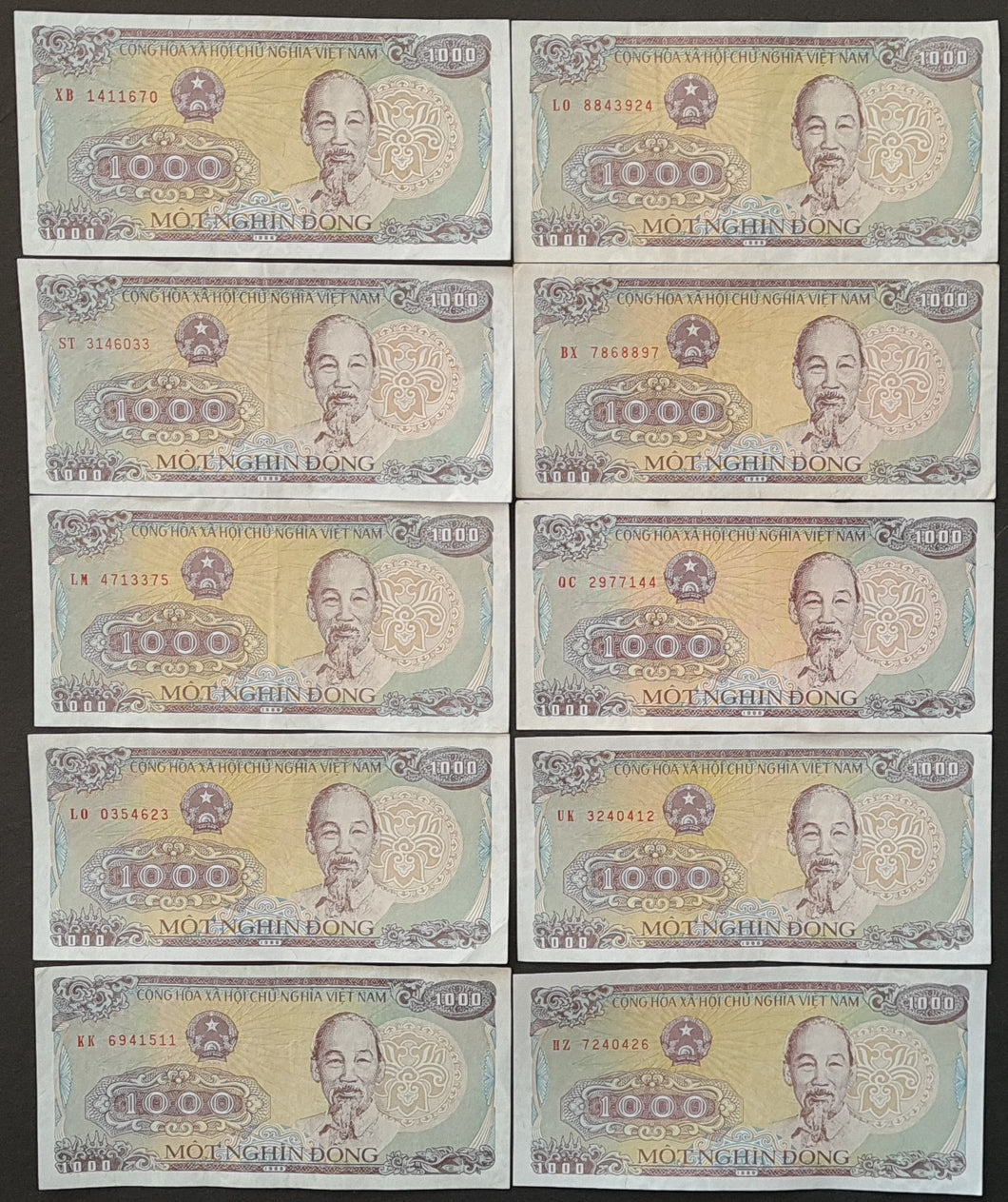 10 x Vietnam 1000 Dong Banknotes