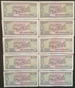 10 x Vietnam 1000 Dong Banknotes