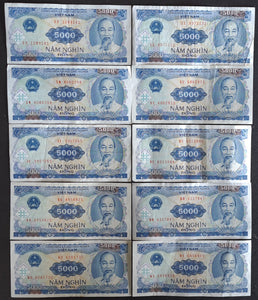 10 x Vietnam 5000 Dong Banknotes