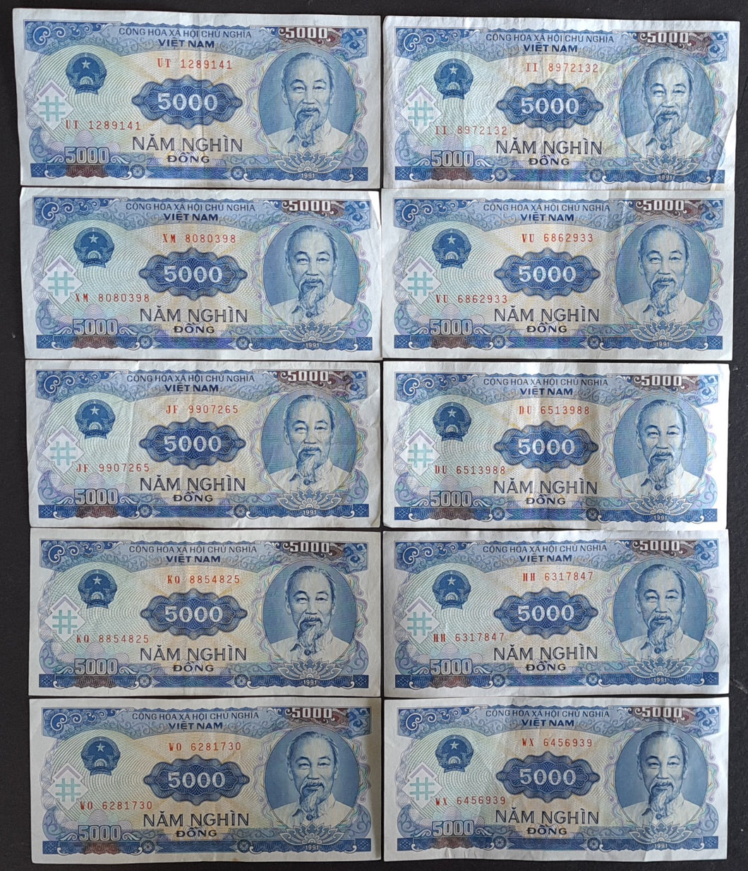 10 x Vietnam 5000 Dong Banknotes