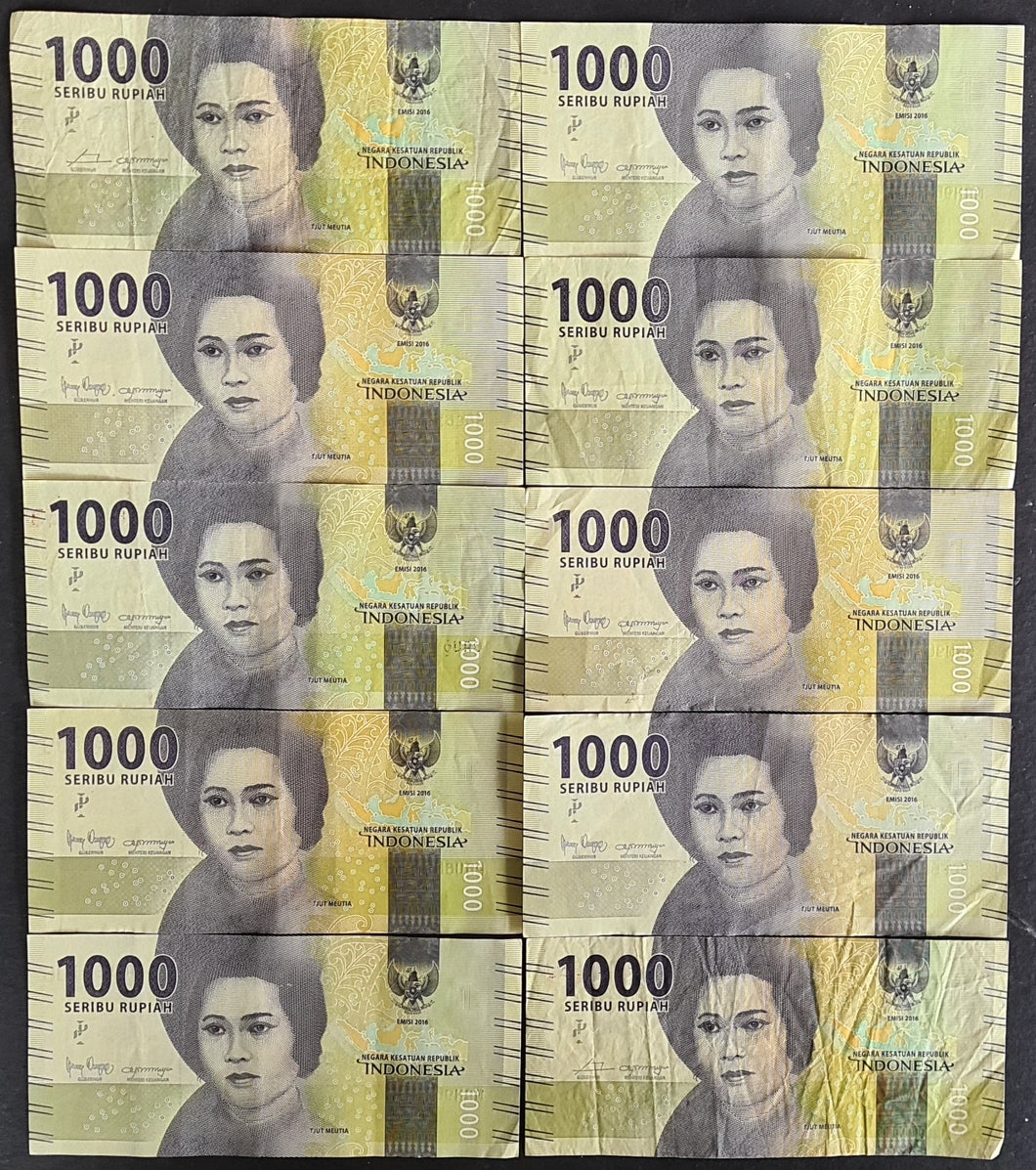 10 x Indonesia 1000 Rupiah Banknotes