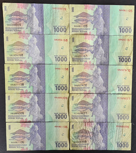 10 x Indonesia 1000 Rupiah Banknotes