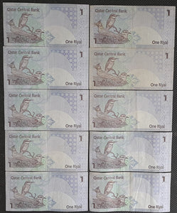 10 x Qatar One Riyal Banknotes