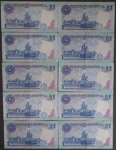 10 x  Malaysia 1 Ringgit Banknote