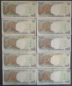 10 x Indonesia 500 Rupiah Banknotes