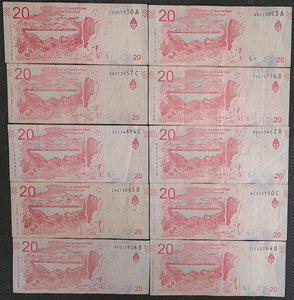 10 x Argentina 20 Pesos Banknotes