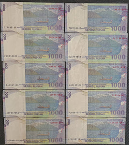 10 x Indonesia 1000 Rupiah Banknotes