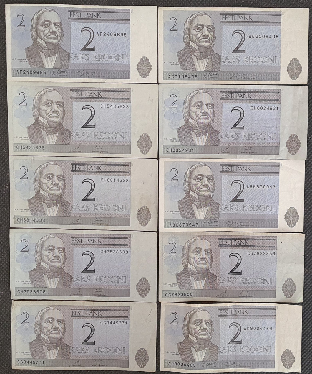 Estonia 2 Krooni x 10 Banknotes