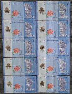 10 x  Malaysia 1 Ringgit Banknote