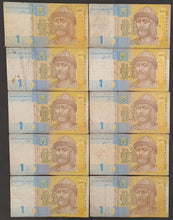 Load image into Gallery viewer, 10 x Ukraine 1 Hryvnia Banknotes
