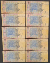 Load image into Gallery viewer, 10 x Ukraine 1 Hryvnia Banknotes
