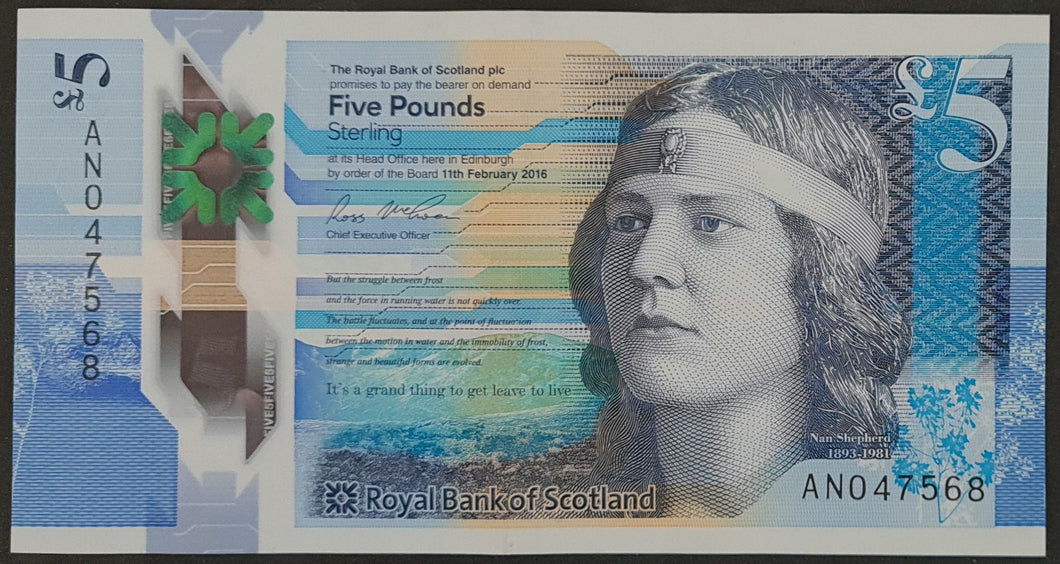 Scotland 5 Pounds Banknote Royal Bank of Scotland 2016