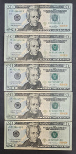 United States 5 Twenty Dollar Banknotes