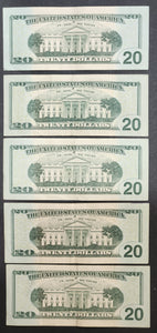 United States 5 Twenty Dollar Banknotes