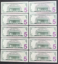 Load image into Gallery viewer, United States 10 Five Dollar Banknotes
