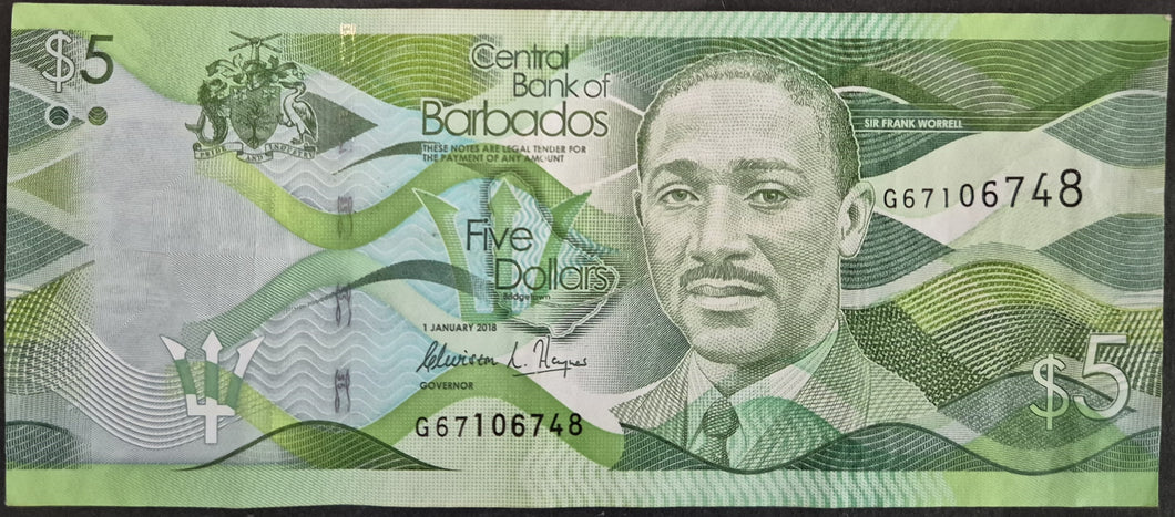 Barbados 5 Dollars Banknote