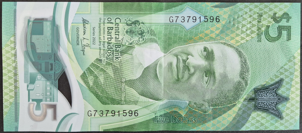 Barbados 5 Dollars Banknote Polymer