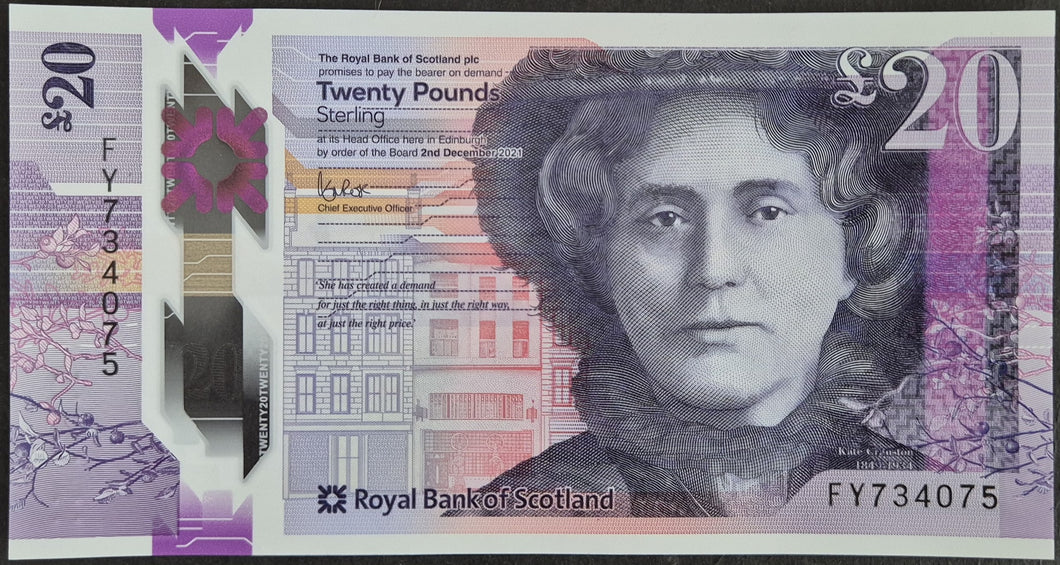 Scotland 20 Pounds Banknote The Royal Bank of Scotland 2021 UNC