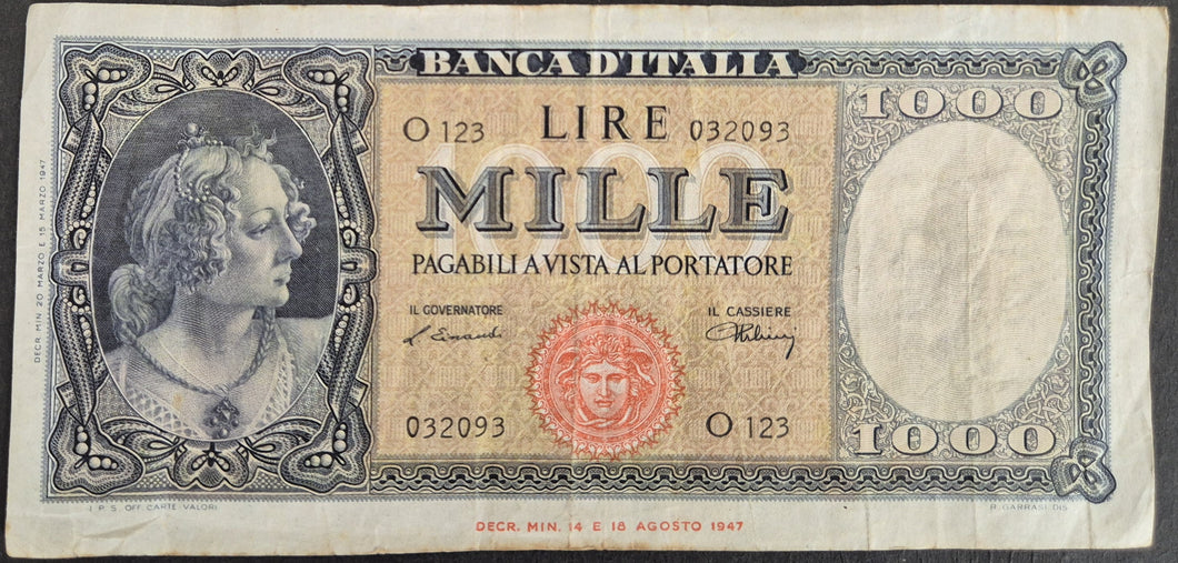 Italy 1000 Lire 1947 Circulated Banknote