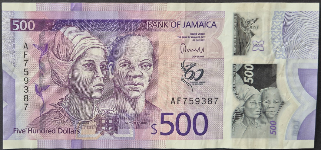 Jamaica 500 Dollars Polymer Banknote