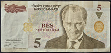 Load image into Gallery viewer, Turkey 5 Lira Banknote
