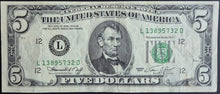 Load image into Gallery viewer, United States 5 Dollar Banknote Vintage 1974
