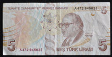 Load image into Gallery viewer, Turkey 5 Lira Banknote (Brown)
