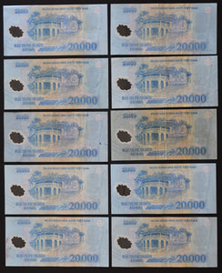 Vietnam 20,000 Dong Banknotes x 10