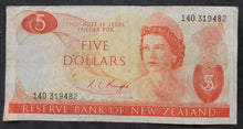 Load image into Gallery viewer, New Zealand 5 Dollar Paper Banknote (Knight) (1967-1981)
