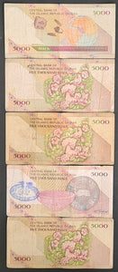 5 x Iran 5,000 Rial Banknotes