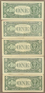 United States 5 One Dollar Banknotes