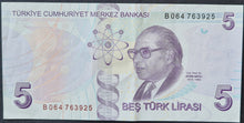 Load image into Gallery viewer, Turkey 5 Lira Banknote
