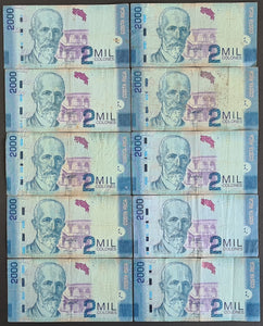 10 x Costa Rica 2,000 Colones Banknotes