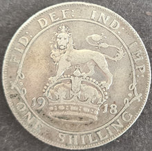 Load image into Gallery viewer, 1918 Great Britain King George V One Shilling Silver Coin
