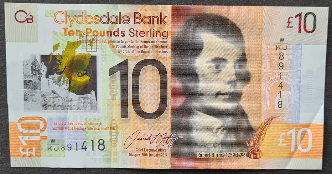 Scotland 10 Pounds Banknote (Clydesdale Bank) 2017