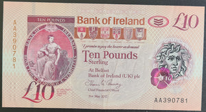 Northern Ireland 10 Pounds Banknote (2017) Prefix AA