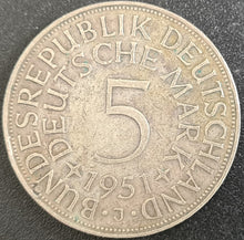 Load image into Gallery viewer, 1951 Germany 5 Deutsche Mark Silver Coin
