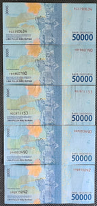 5 x Indonesia 50,000 Rupiah Banknotes