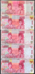 5 x Indonesia 100,000 Rupiah Banknotes