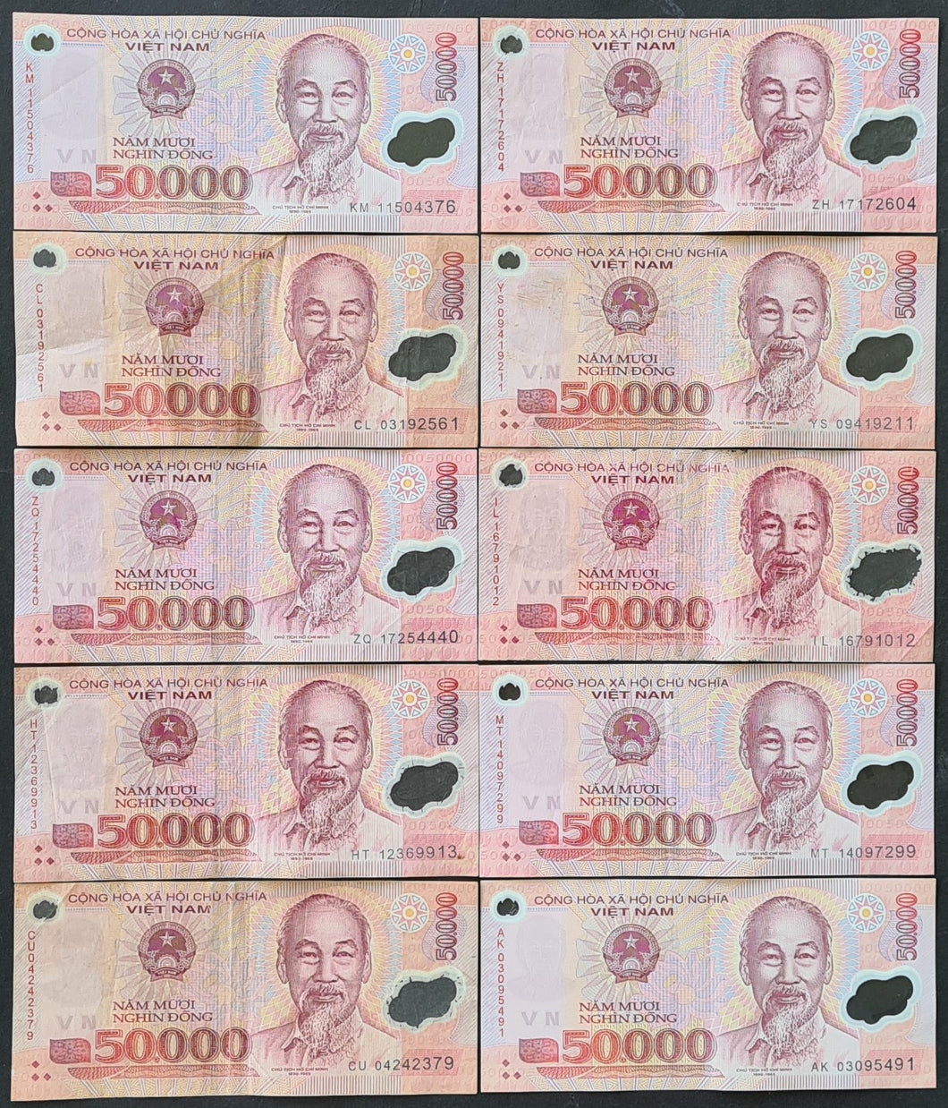 10x  Vietnam 50,000 Dong Banknotes