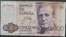 Load image into Gallery viewer, Spain 5000 Pesetas Banknote 1979
