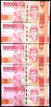 Load image into Gallery viewer, 5 x Indonesia 100,000 Rupiah Banknotes
