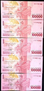 5 x Indonesia 100,000 Rupiah Banknotes