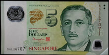 Load image into Gallery viewer, Singapore 5 Dollar Banknote
