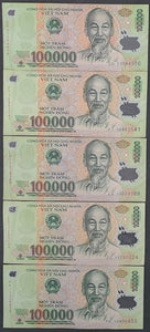 5 x Vietnam 100 000 Banknotes